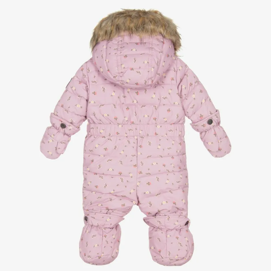 Deux par Deux Pink Floral Print Hooded Baby Snowsuit Outlet