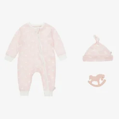 The Little Tailor Pink Hare Print Cotton Babysuit Set Sale