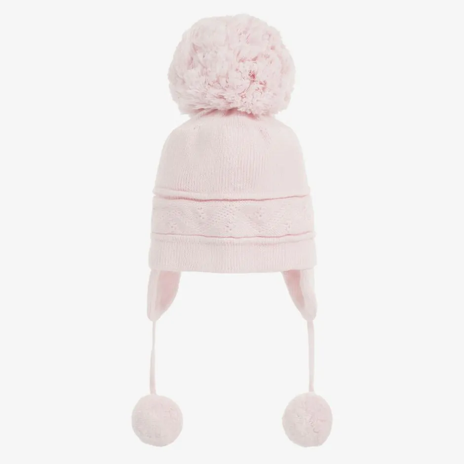 Emile et Rose Pink Knitted Cotton Pom-Pom Hat Best