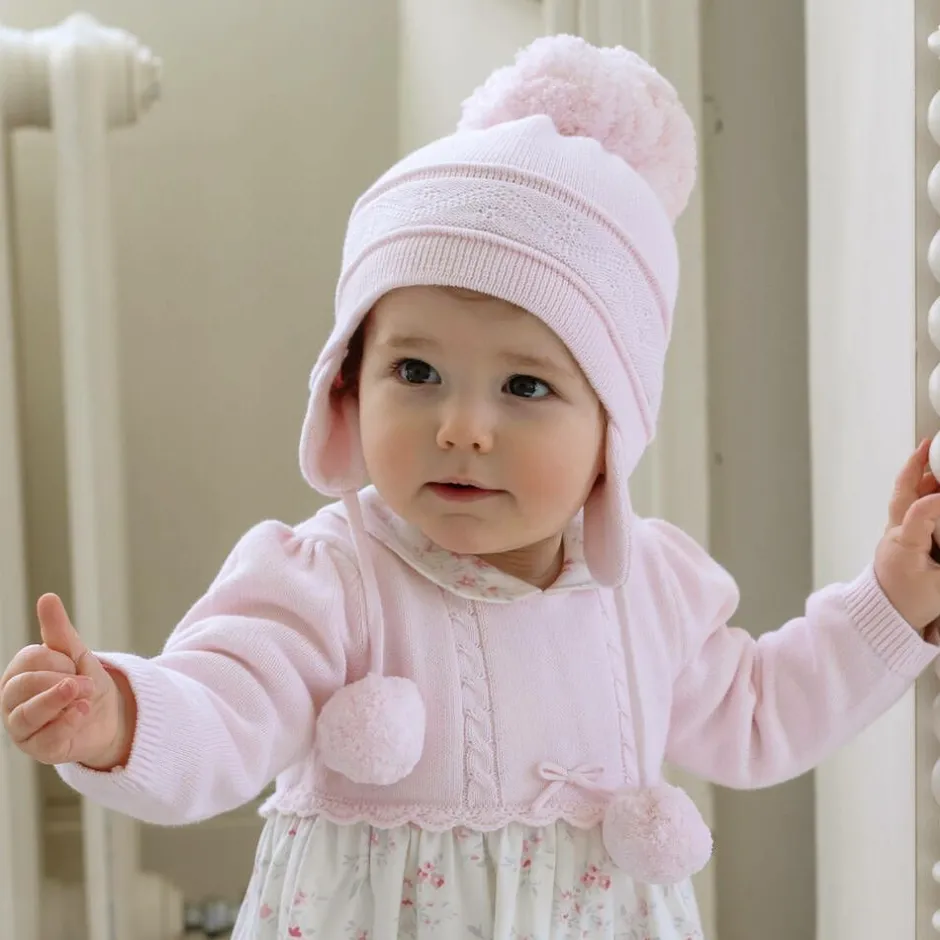 Emile et Rose Pink Knitted Cotton Pom-Pom Hat Best