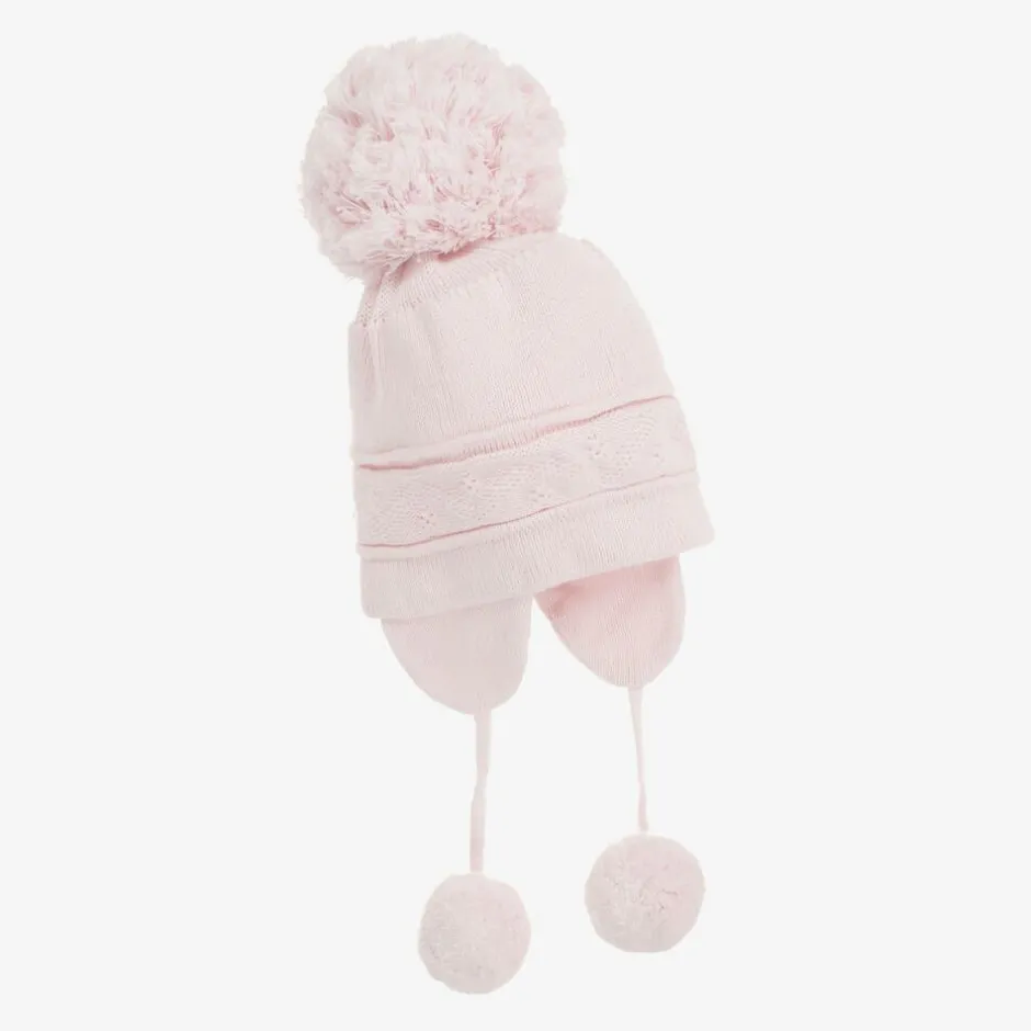Emile et Rose Pink Knitted Cotton Pom-Pom Hat Best