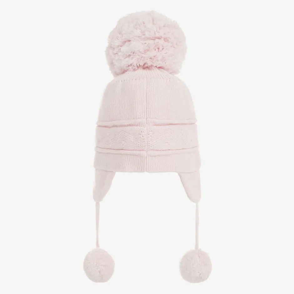 Emile et Rose Pink Knitted Cotton Pom-Pom Hat Best