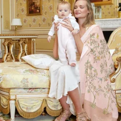 Atelier Choux Paris Pink Organic Cotton Swaddle & Bib Set New