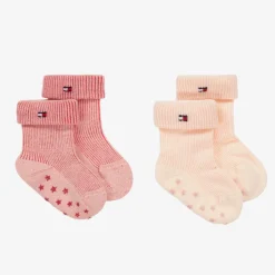 Tommy Hilfiger Pink Ribbed Cotton Baby Socks (2 Pack) Discount