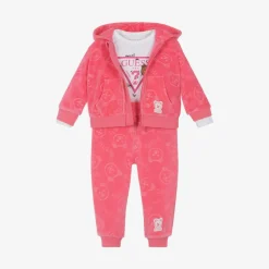 Guess Pink Velour Baby Tracksuit Set New