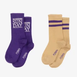 Mini Rodini Purple & Beige Organic Cotton Socks (2 Pack) Sale