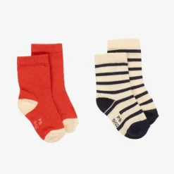 Petit Bateau Red & Navy Blue Striped Socks (2 Pack) Sale