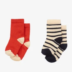 Petit Bateau Red & Navy Blue Striped Socks (2 Pack) Sale