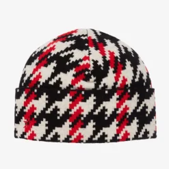 Perfect Moment Red & Black Merino Wool Houndstooth Beanie Best