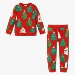 Stella McCartney Kids Red Cotton Festive Print Tracksuit Hot