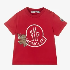 Moncler Enfant Red Cotton Mammoth Logo T-Shirt Outlet