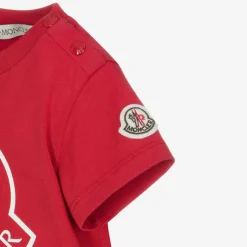Moncler Enfant Red Cotton Mammoth Logo T-Shirt Outlet