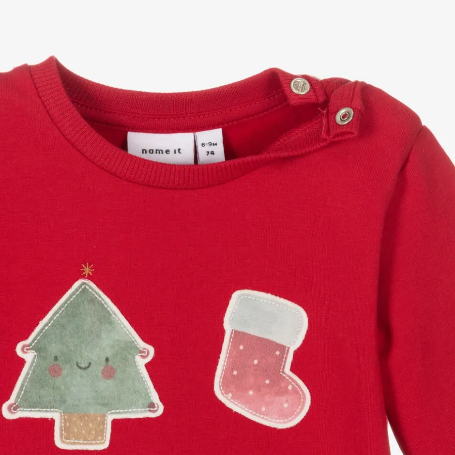 NAME IT Red Festive Cotton Baby Sweatshirt Outlet