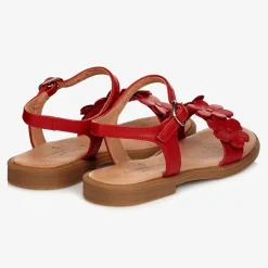Childrens Classics Red Leather Flower Sandals New
