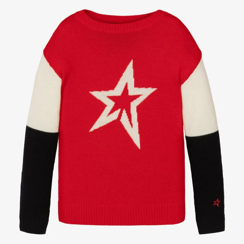 Perfect Moment Red Merino Wool Star Sweater New
