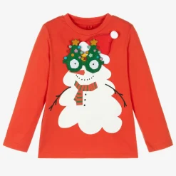 Stella McCartney Kids Red Organic Cotton Snowman Top Clearance