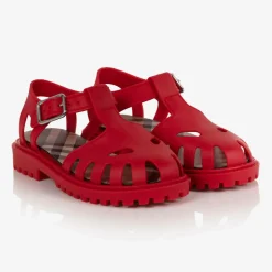 Burberry Red Rubber Sandals New