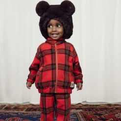 Mini Rodini Red Tartan Check Zip-Up Fleece Top New