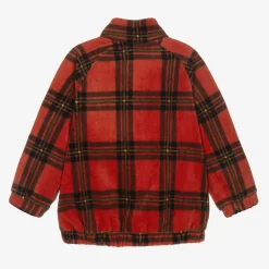 Mini Rodini Red Tartan Check Zip-Up Fleece Top New