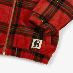 Mini Rodini Red Tartan Check Zip-Up Fleece Top New