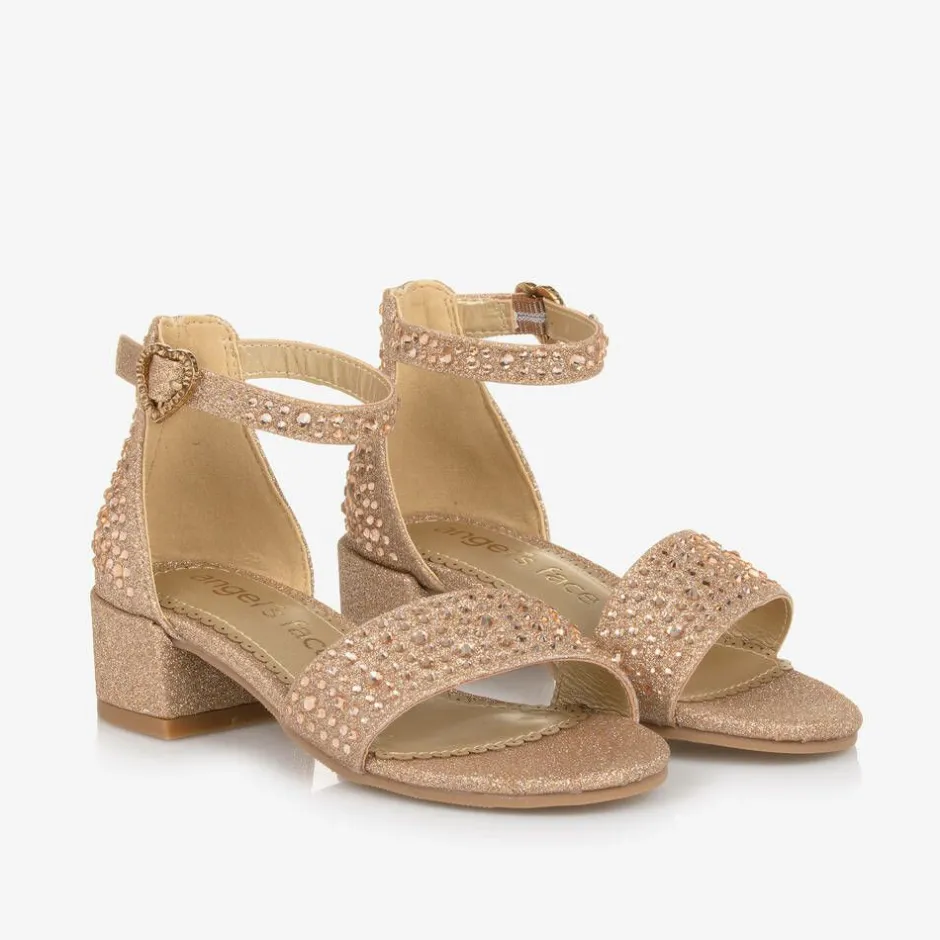Angels Face Rose Gold Diamante Heeled Sandals Silver Discount