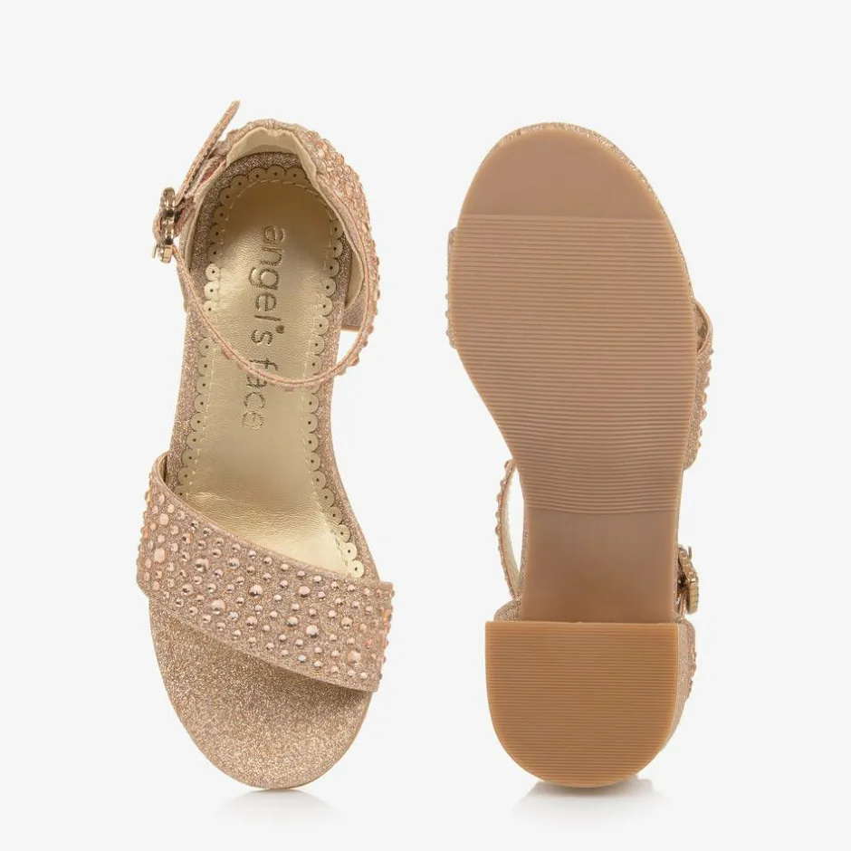 Angels Face Rose Gold Diamante Heeled Sandals Silver Discount