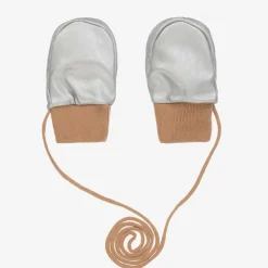 Elodie Silver Faux Leather Baby Mittens Hot