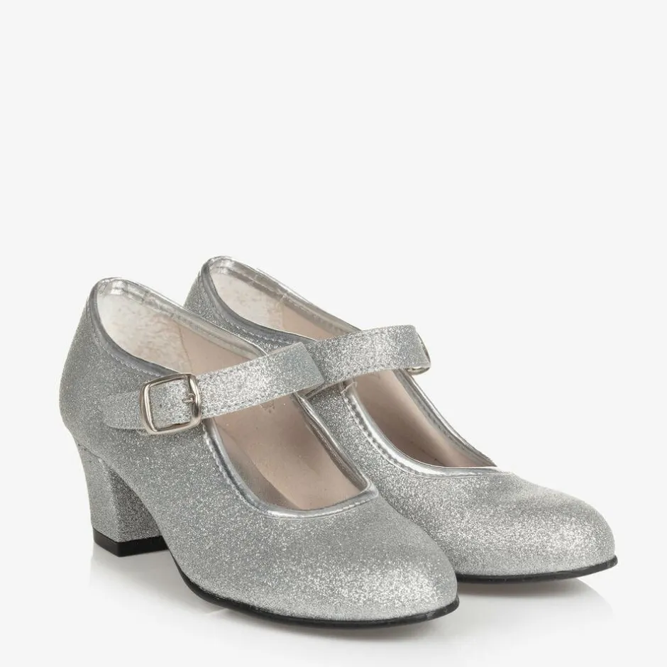 Childrens Classics Silver Glitter Heeled Shoes Clearance