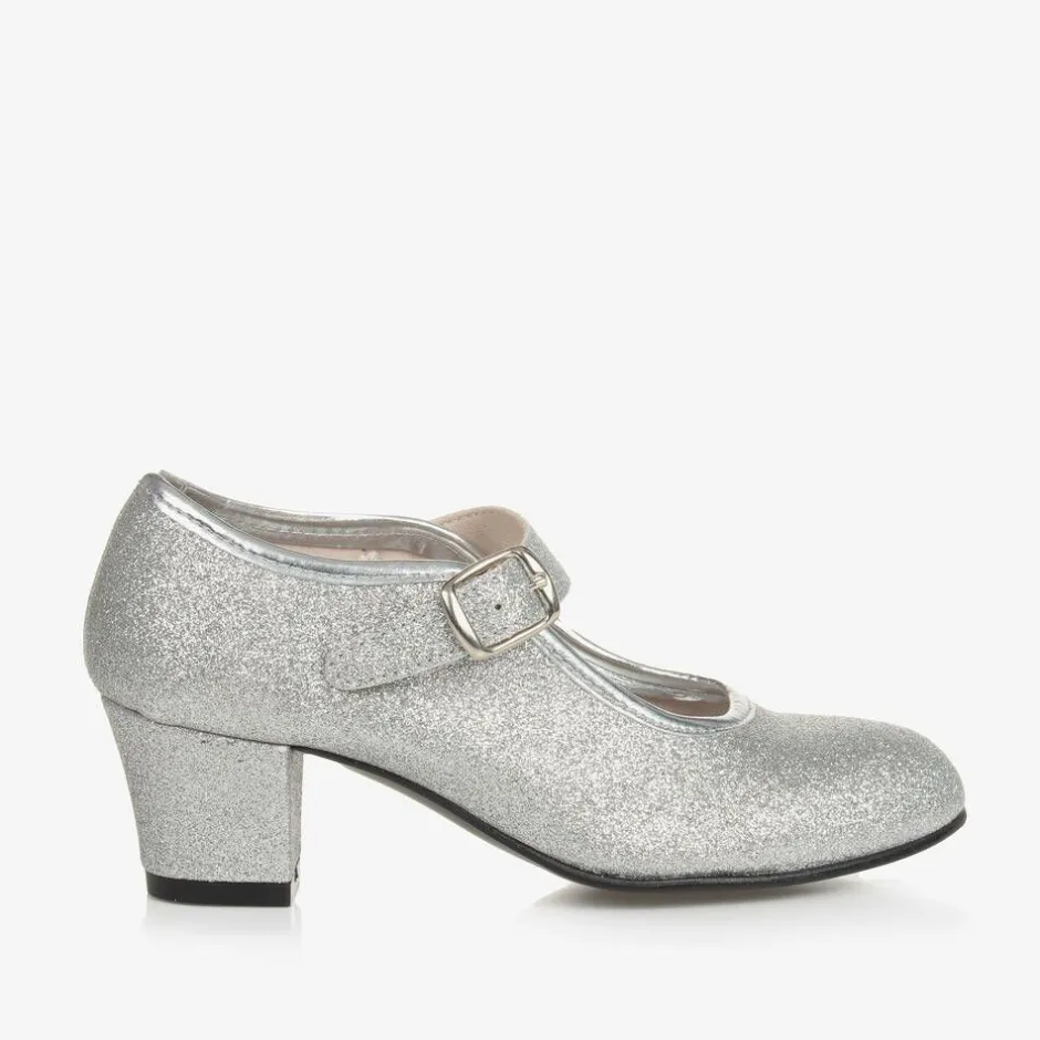 Childrens Classics Silver Glitter Heeled Shoes Clearance