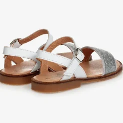 Childrens Classics Silver Glitter Leather Sandals New