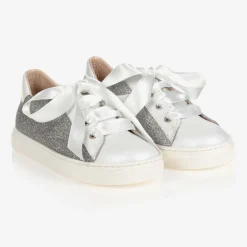 Childrens Classics Silver Glitter Leather Trainers Outlet