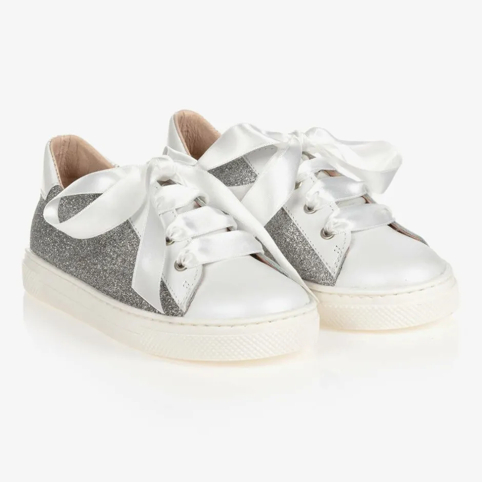 Childrens Classics Silver Glitter Leather Trainers Outlet
