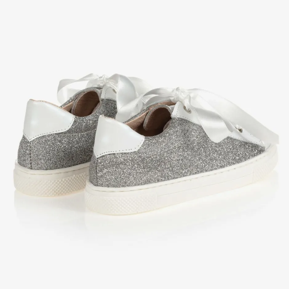 Childrens Classics Silver Glitter Leather Trainers Outlet