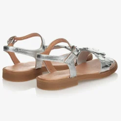 Childrens Classics Silver Leather Flower Sandals Outlet