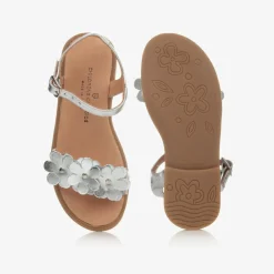 Childrens Classics Silver Leather Flower Sandals Outlet