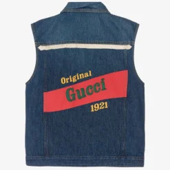 Gucci Teen Blue Embroidered Denim Gilet Best