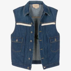 Gucci Teen Blue Embroidered Denim Gilet Best