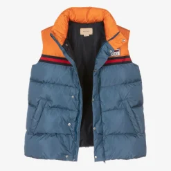 Gucci Teen Boys Blue & Orange Puffer Gilet Outlet