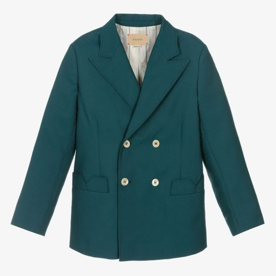 Gucci Teen Boys Blue Wool Square G Blazer Outlet