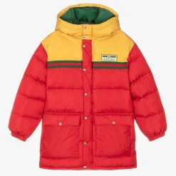 Gucci Teen Boys Red & Yellow Hooded Puffer Coat Hot