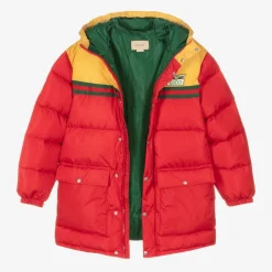 Gucci Teen Boys Red & Yellow Hooded Puffer Coat Hot