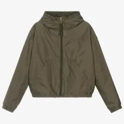 Moncler Enfant Teen Girls Khaki Green Prague Jacket Discount