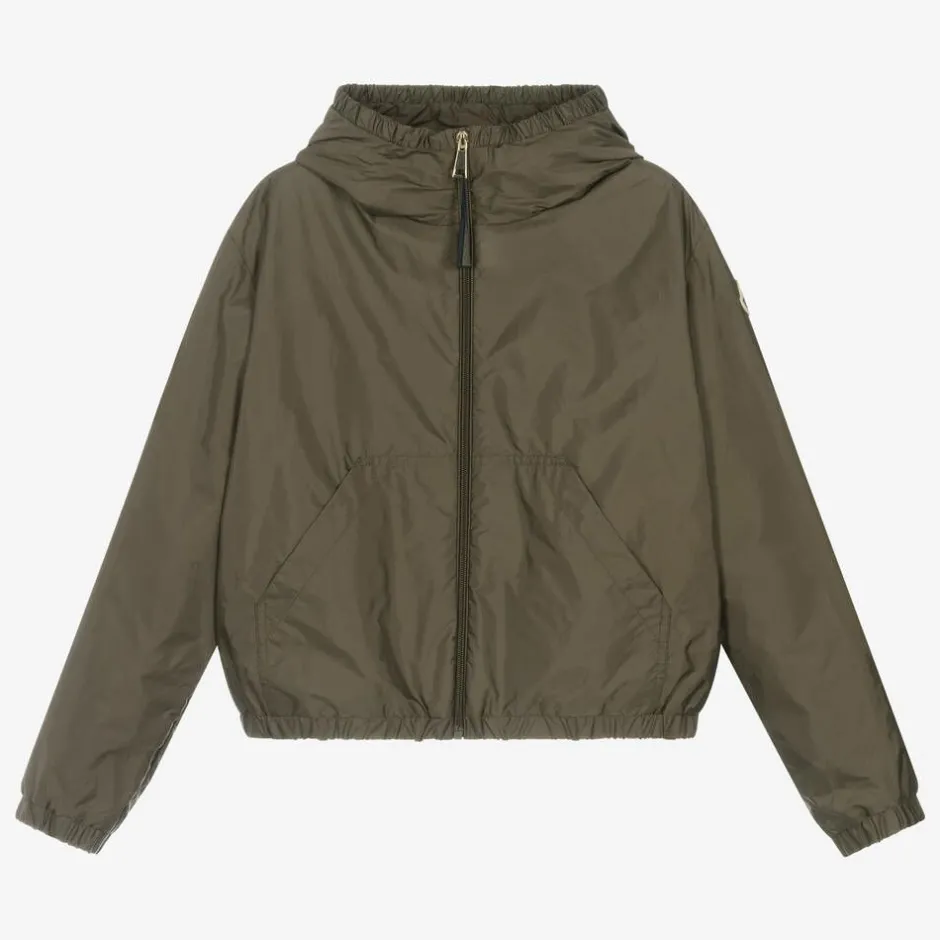 Moncler Enfant Teen Girls Khaki Green Prague Jacket Discount