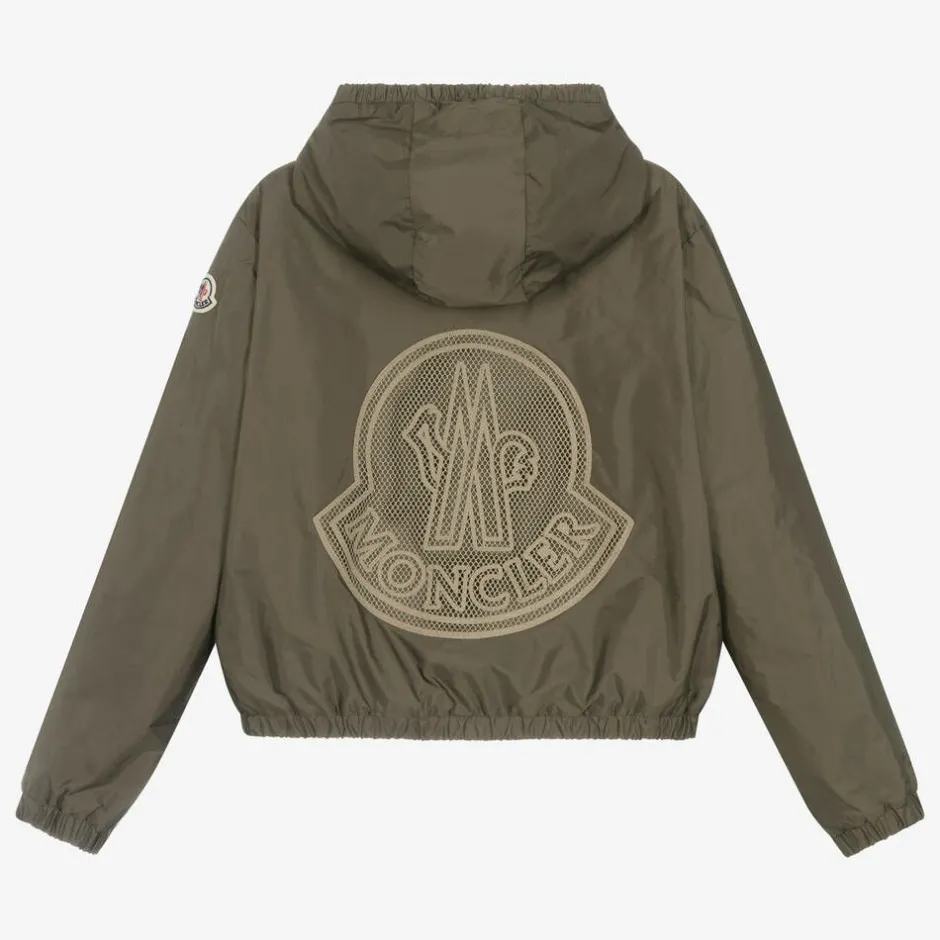 Moncler Enfant Teen Girls Khaki Green Prague Jacket Discount