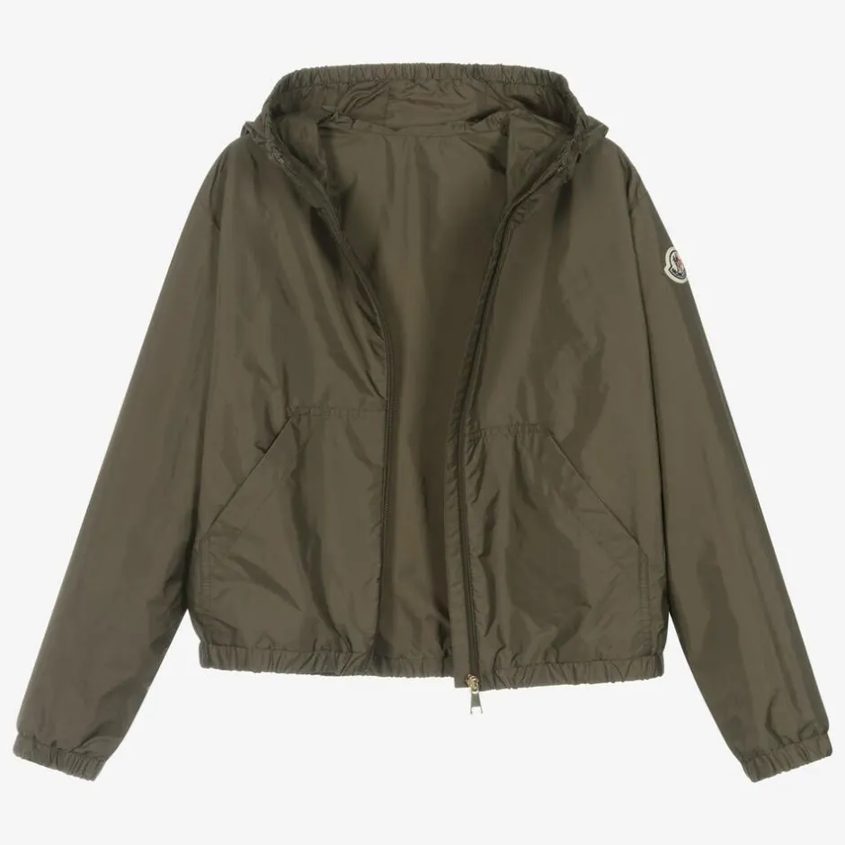 Moncler Enfant Teen Girls Khaki Green Prague Jacket Discount
