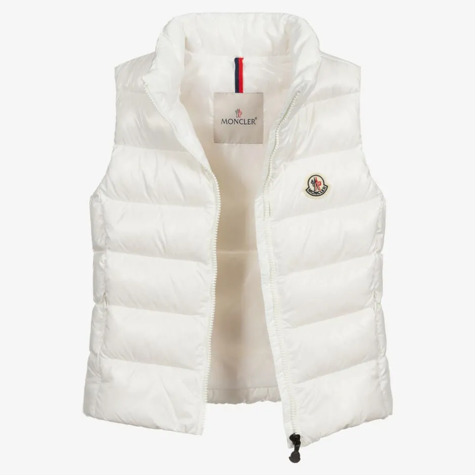 Moncler Enfant Teen Girls White Down Padded Ghany Puffer Gilet Discount
