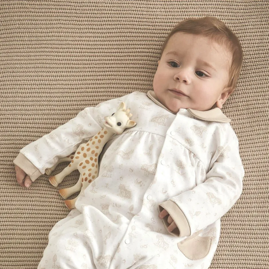 Babidu White & Beige Cotton Babygrow Sale