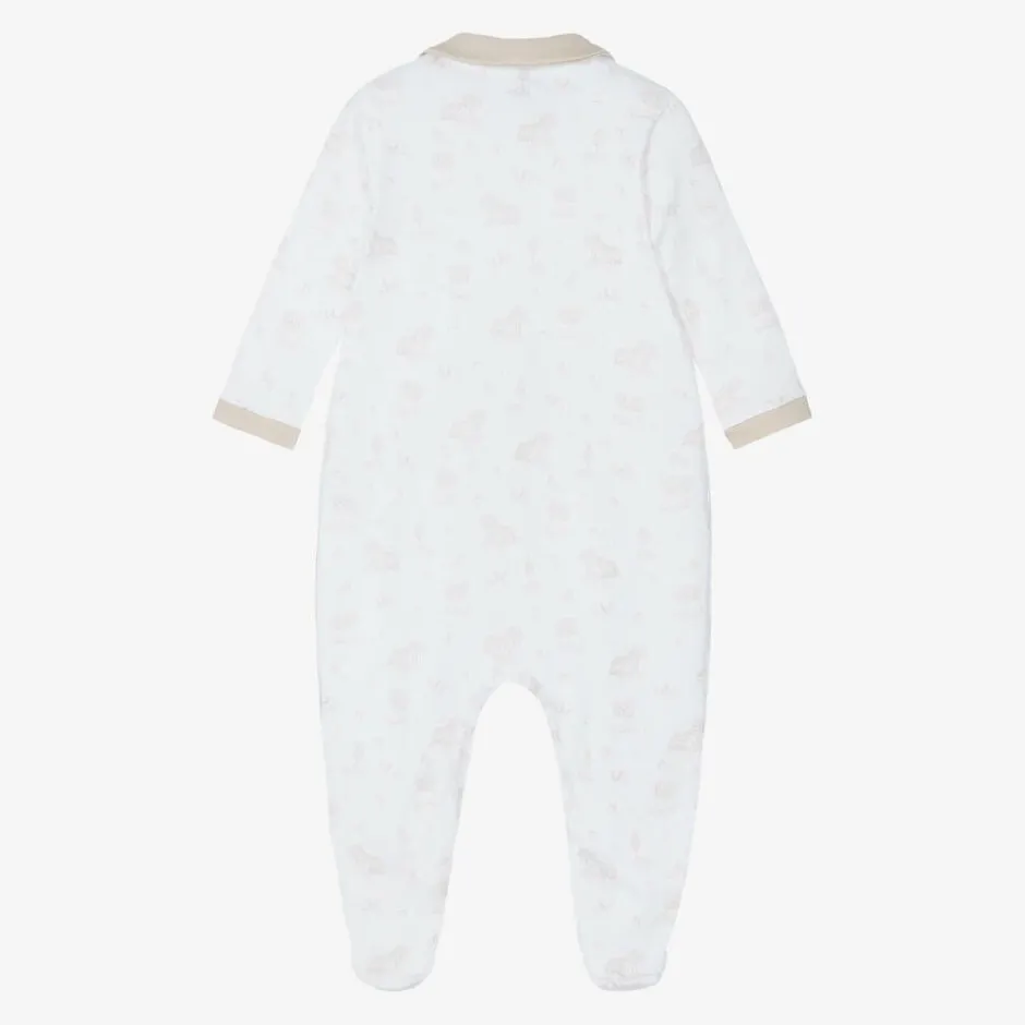 Babidu White & Beige Cotton Babygrow Sale