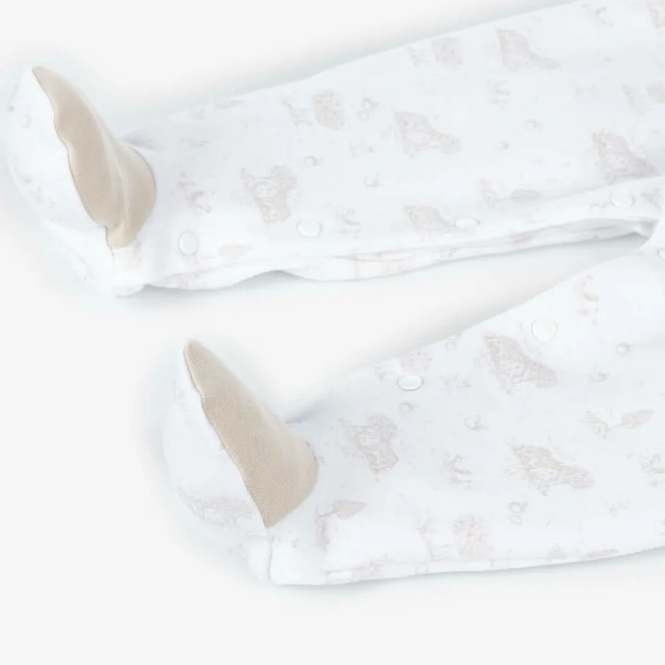 Babidu White & Beige Cotton Babygrow Sale