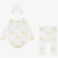 Burberry White & Beige Cotton EKD Babysuit Set Best